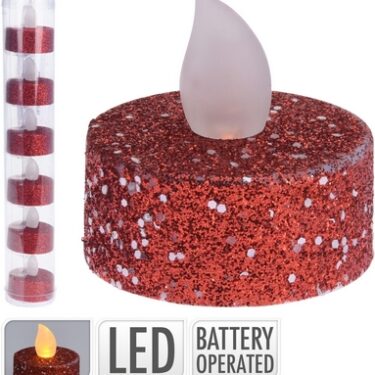 BOUGIE - LED - ROUGE PAILLETTÉ