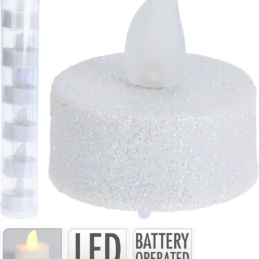 BOUGIE LED BLANC PAILLETTÉ S/6