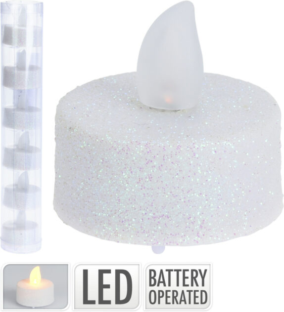 BOUGIE LED BLANC PAILLETTÉ S/6