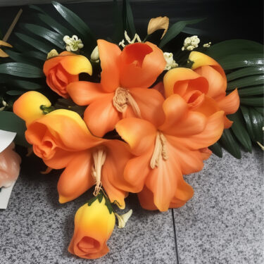 BOUQUET ROSES LYS ORANGES