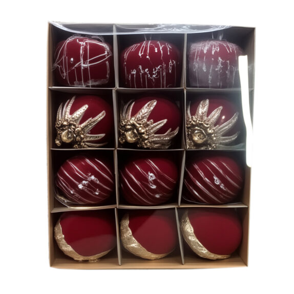 COFFRET 12 BOULES NOEL ROUGE