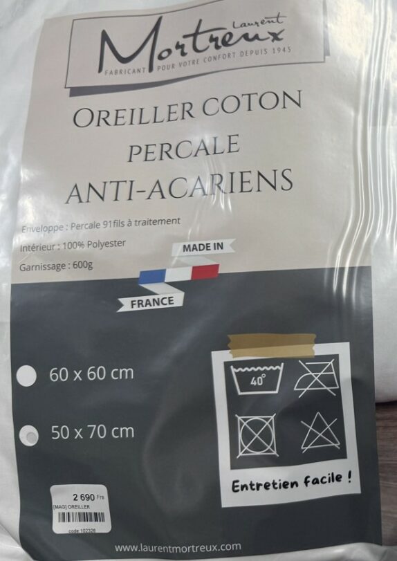 OREILLER  PERCALE 50*70