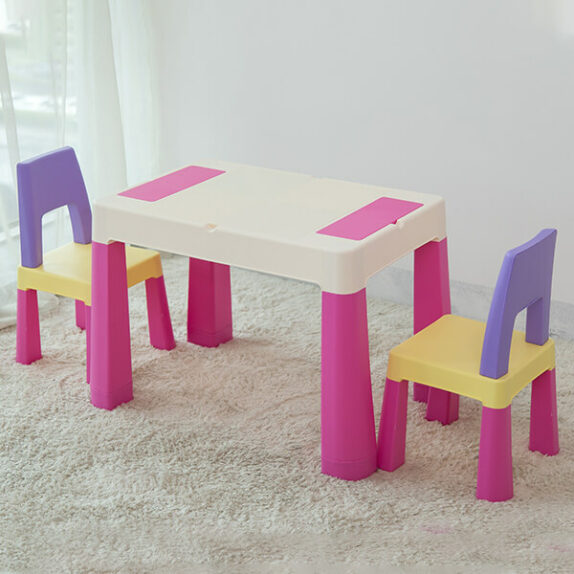 TABLE ENFANT ET 2 CHAISES ROSE